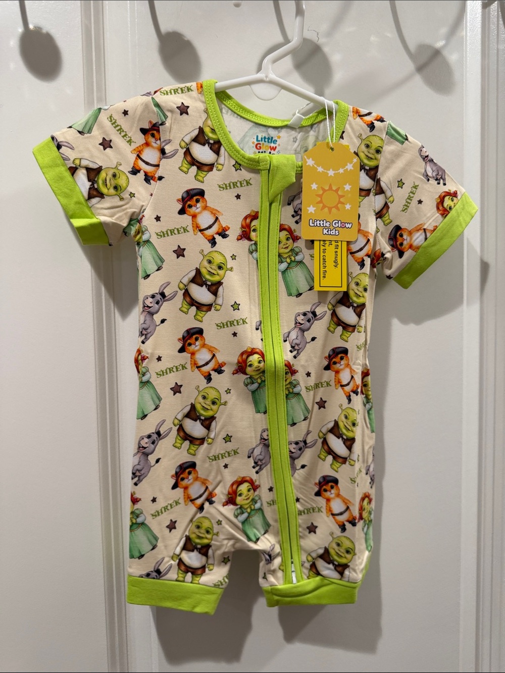 Little Glow Kids Shrek bamboo Short Sleeve Romper 6-12 months  NWT